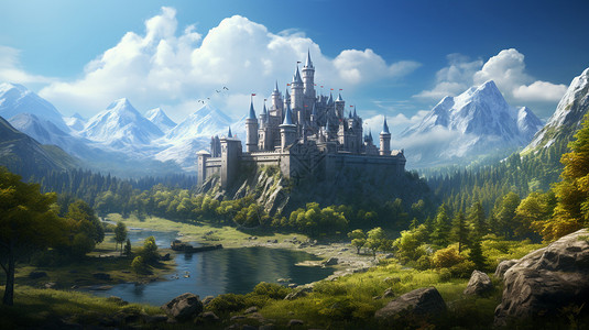 森林里的城堡背景图片