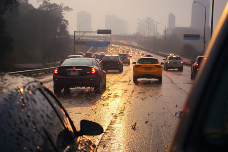 下雨天汽车潮湿的道路背景