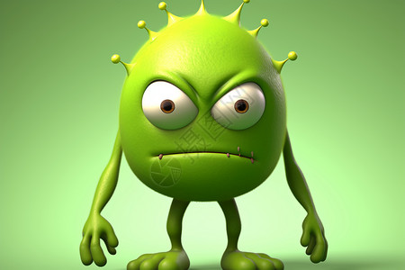 绿色卡通外星人愤怒的小怪兽插画