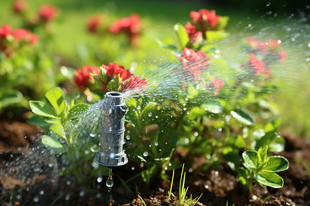 公园夏季灌溉背景图片