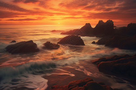 美丽的海边夕阳背景图片