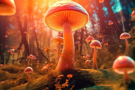 发光的小蘑菇背景图片