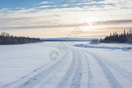 白色通道寒冷冬天雪地上的道路背景