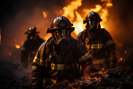 火场救火的消防员背景图片