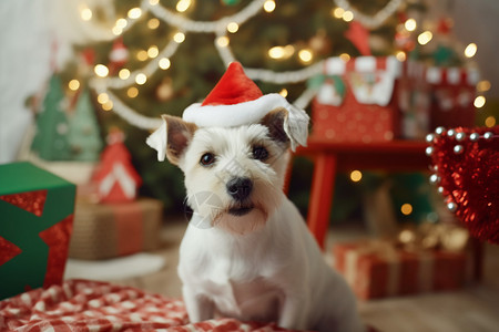 带圣诞帽的狗背景图片