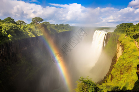 瀑布上美丽的彩虹背景图片