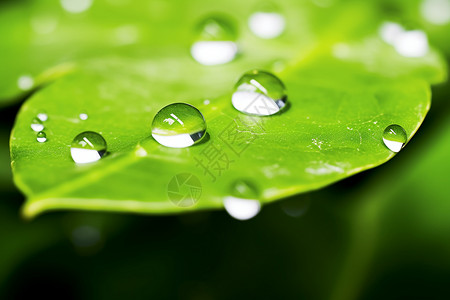 树叶上晶莹剔透的雨滴图片