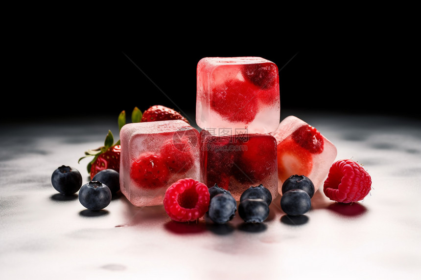 新鲜水果冰块图片