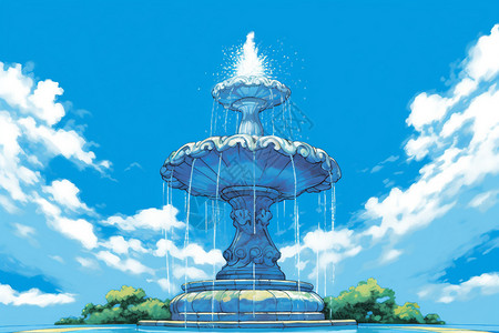 蓝天下的喷泉图片