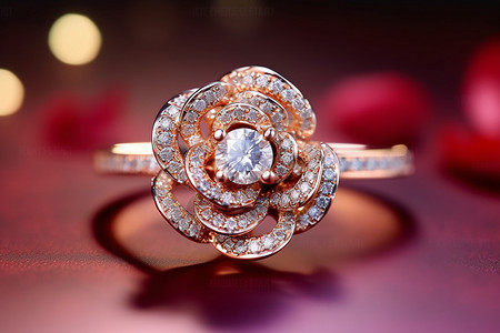 花瓣图案的钻石戒指背景图片