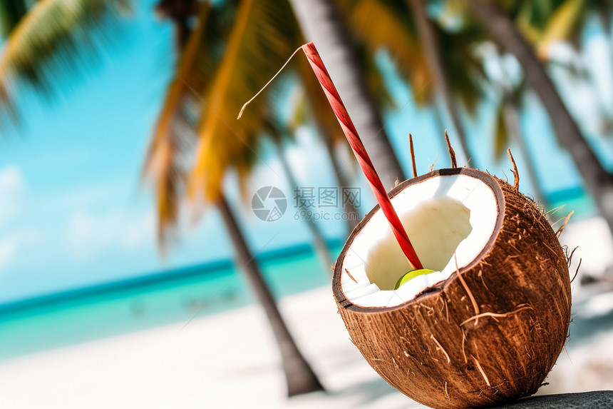 沙滩上美味的椰子图片