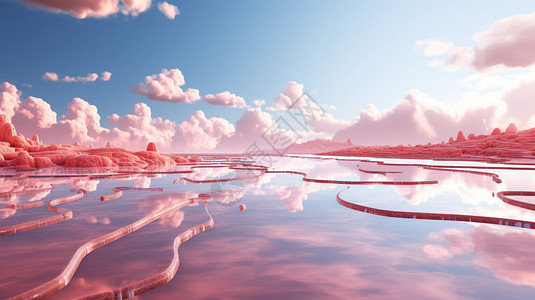 风景秀美的粉色盐池高清图片