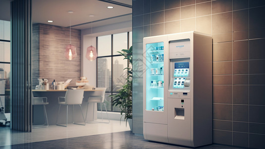 冰激凌贩卖机带自动贩卖机的休息厅设计图片