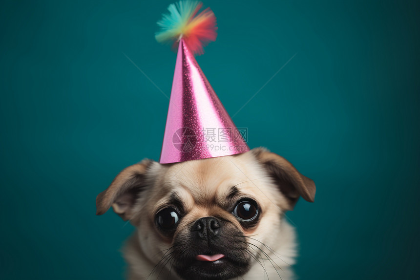 可爱庆祝生日的小狗图片