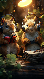 小松鼠在听音乐图片