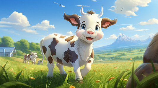 母牛草地上的牛插画