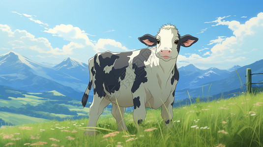 母牛草地上的奶牛插画