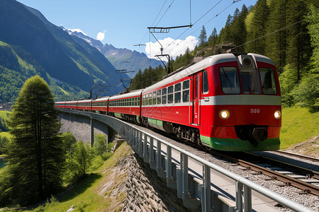 夏季山中的列车高清图片
