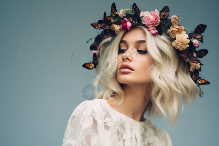 蝴蝶拍拍杂志的金发女孩背景