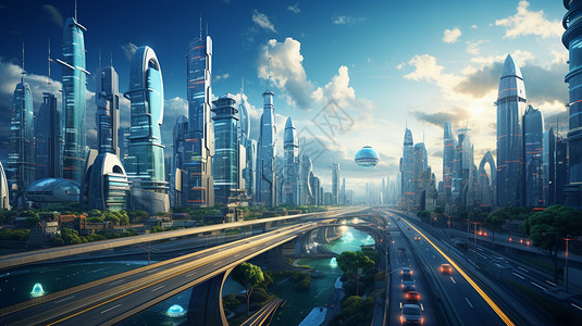 科技感十足的未来城市背景图片