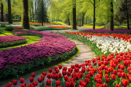新鲜花卉公园里彩色的花卉插画