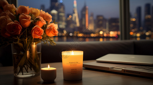 桌子上的香薰蜡烛高清图片