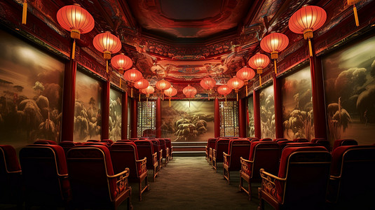超广角中国茶馆剧院背景图片