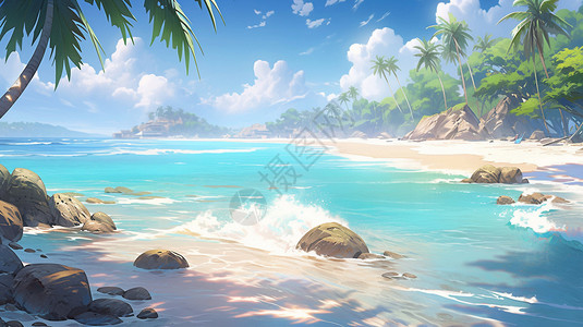 椰林沙滩阳光下的夏日沙滩插画插画