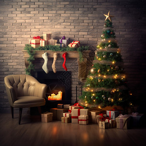 圣诞家装室内圣诞树背景