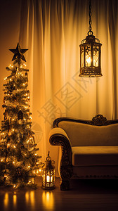 温馨的圣诞树装饰背景图片