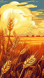 秋天丰收的小麦田插图图片