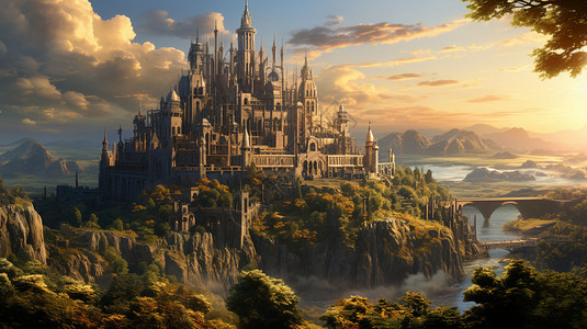 阳光下的壮观城堡背景图片