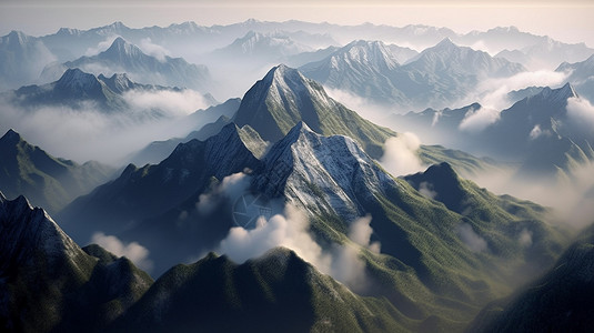 夏天的雪山山脉自然景观背景图片