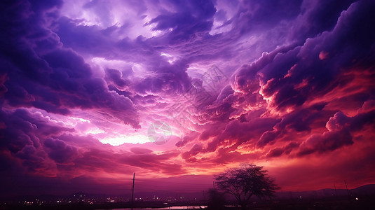 紫色天空的景观图片