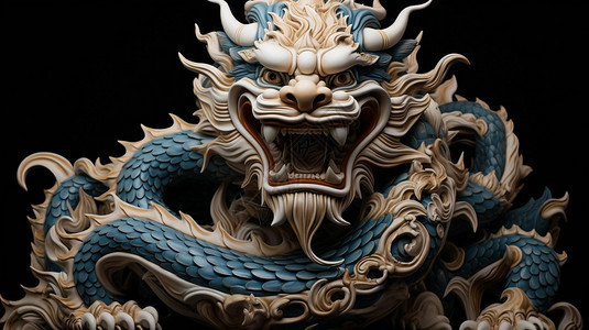 黑色艺术抽象龙年字体传统的中国龙雕像背景