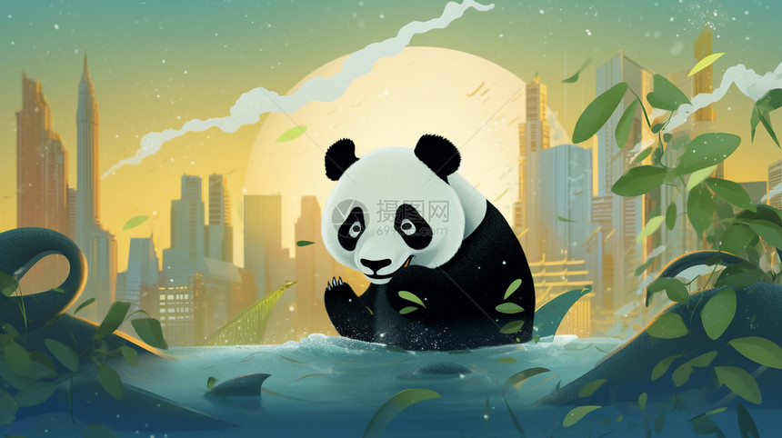大熊猫的卡通插图图片