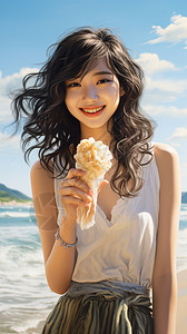 夏季沙滩上的美丽女子背景图片