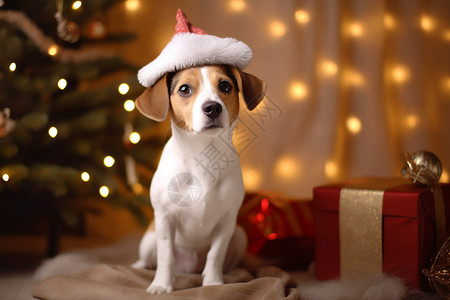 带着圣诞帽的狗狗图片