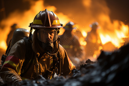 烟雾环境下的消防员背景图片
