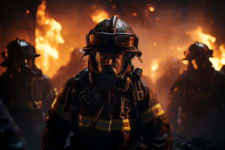 熊熊烈火中的消防员图片