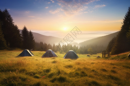 野外露营看日出图片