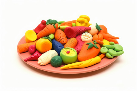 白色背景上的皮泥蔬菜和水果高清图片