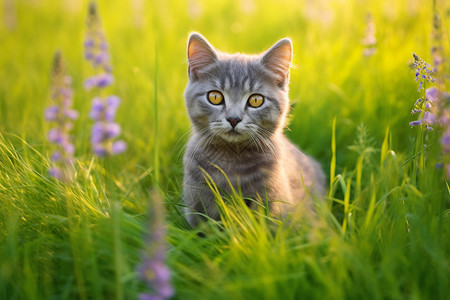 公园草地上的小猫图片