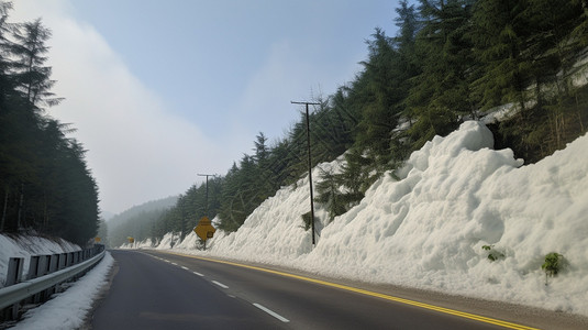 雪坡下的公路背景图片