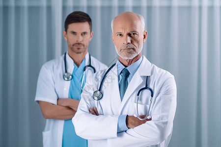 两个男医生抱肘站立图片
