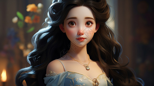 黑发大眼卡通公主背景图片