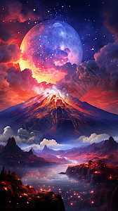 火山星空美丽星空下的火山设计图片