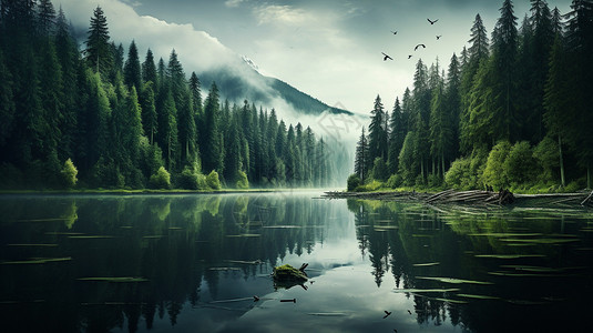 湖面涟漪树木在湖面上映出涟漪背景