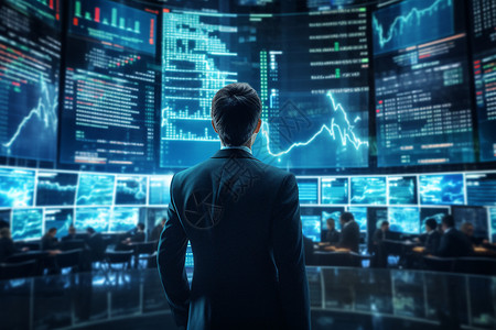 证券交易员注视着股票走势的男人设计图片