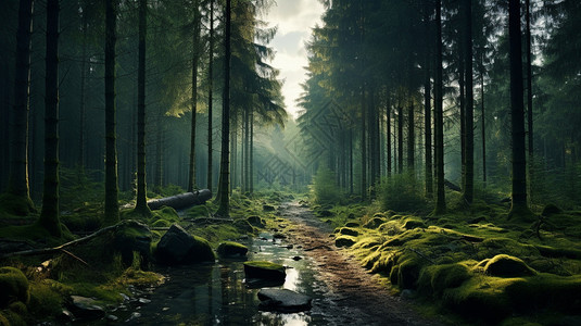 森林溪流风景图片